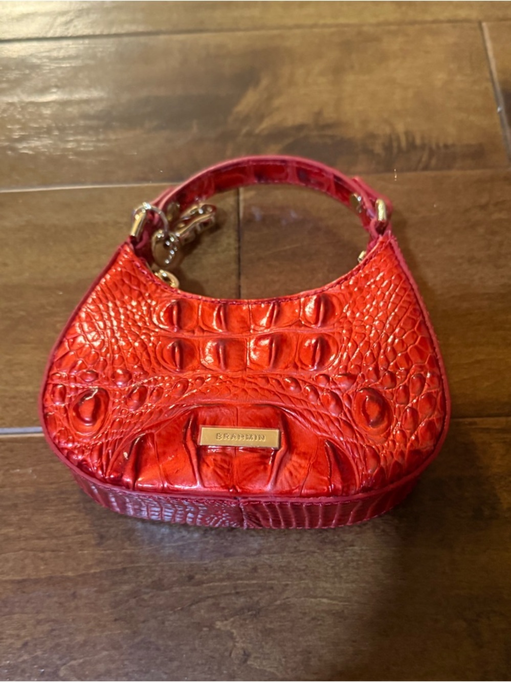 Brahmin Red Croc-Embossed Mini Top-Handle Bag